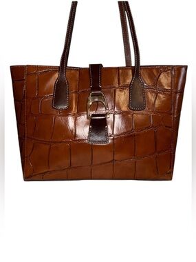 Dooney & Bourke Croc Embossed Leather Shannon Tote 👜 | Rich Brown